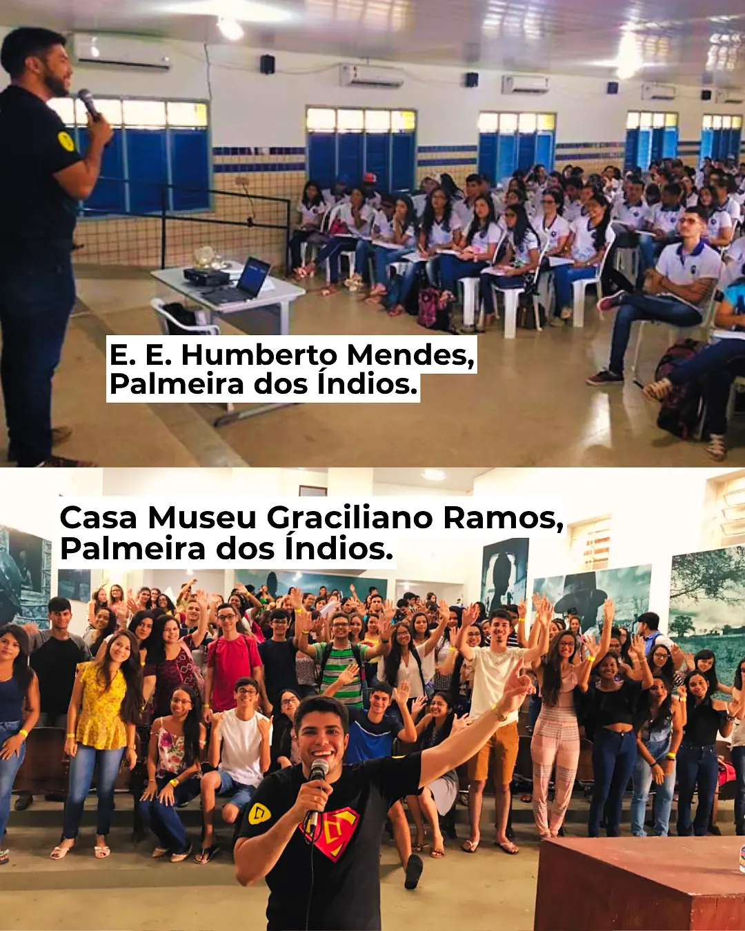 Dois registros de palestras com estudantes em Palmeira dos Índios
