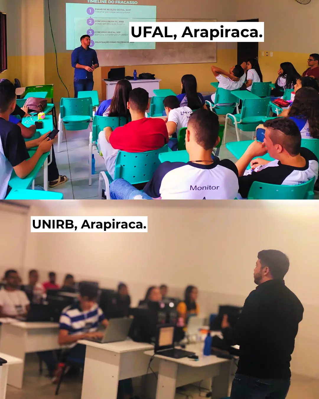 Eliédson apresentando sua trajetória a estudantes da UFAL e da UNIRB em Arapiraca