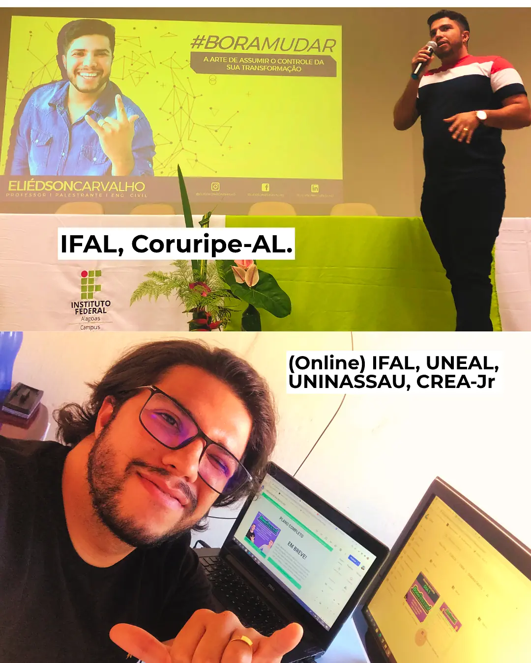 Eliédson em palestra no IFAL de Coruripe e em uma apresentação online